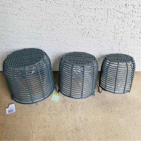 SET OF 3 Gray Plastic Wrapped Metal Planters with Handles and Plastic Lining - Picture 6 of 8